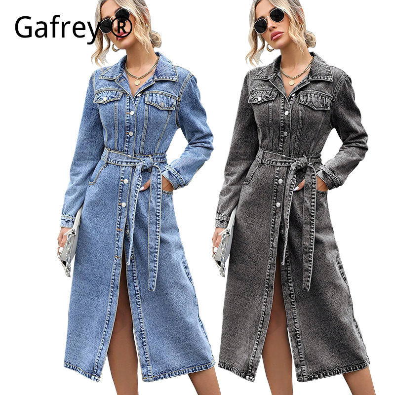Midi Dress - Gaun Denim Lengan Panjang Wanita Musim