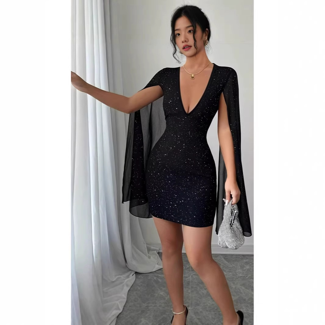 Gaun Midi Bodycon V-Neck Elega - Midi Dress ulasan dan harga