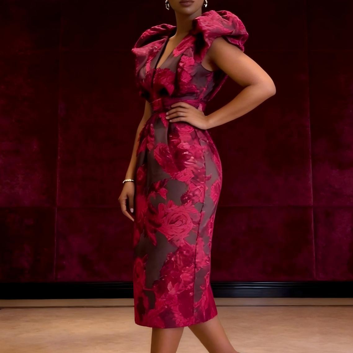 QMANSHA Gaun Koktail Jacquard  - Midi Dress ulasan dan harga